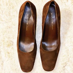 Bandolino Brown Suede Square Toe Block Heels